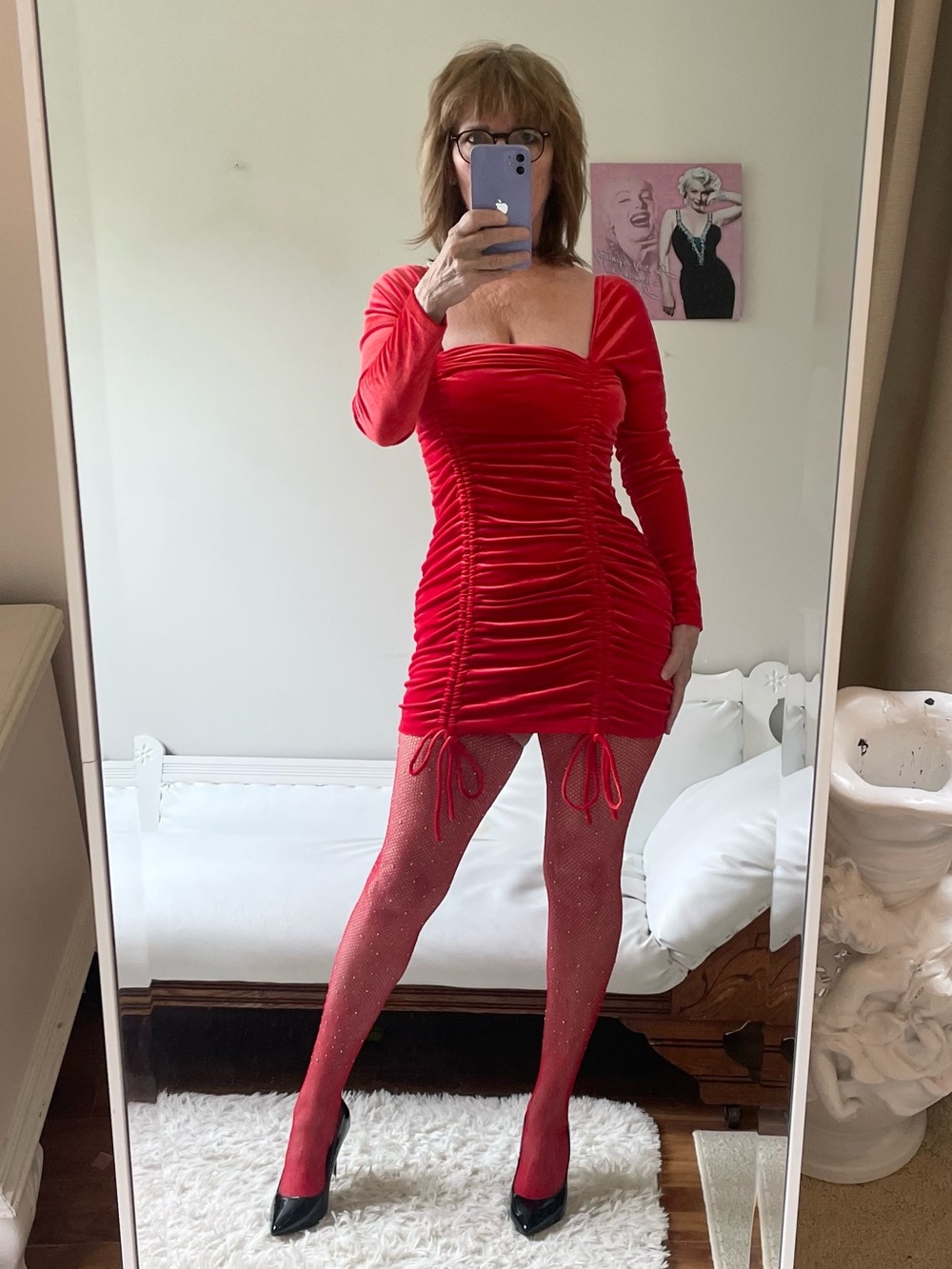 WILD FABLE RED VELOUR LONG SLEEVE DRESS ADJUSTABLE RUCHING STRETCH SQUARE NECK
